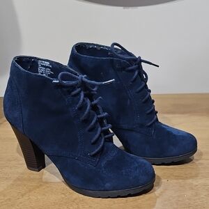White Mountain Blue Heeled Boots with Suede Finish